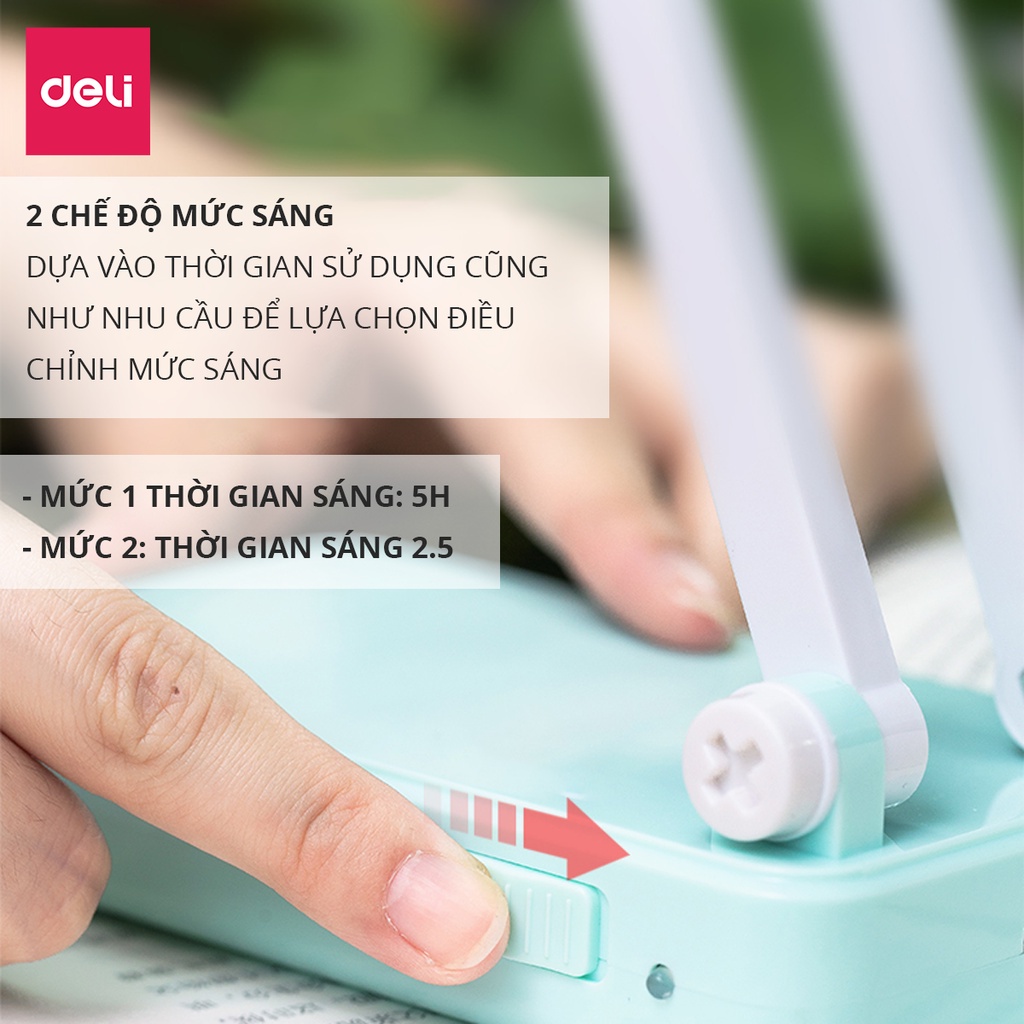 Đèn bàn tích điện gấp gọn Deli - 2 mức độ sáng, đọc sách, đèn học, làm việc - 3676/17856/17858 - Diệp Lạc