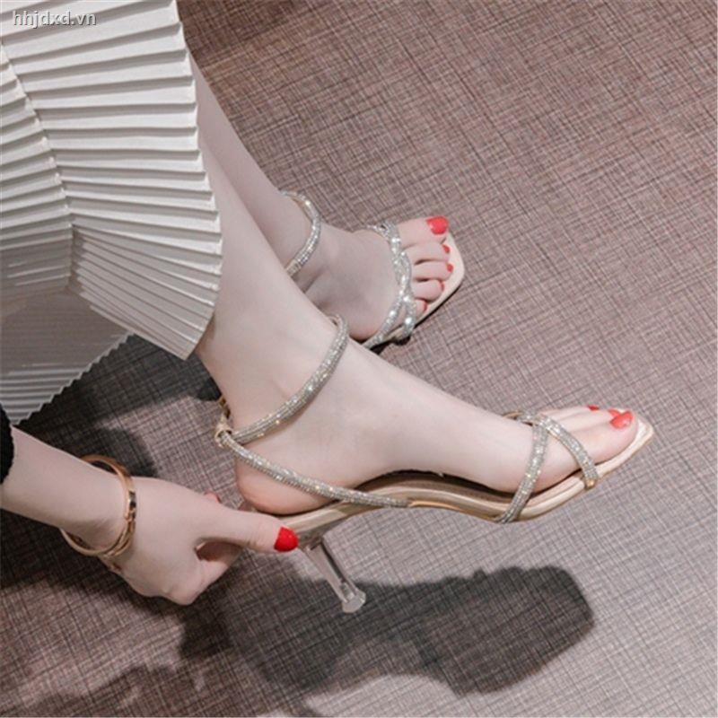 Giày cao gót quai hậu khảm đá lấp lánh thời trang mùa hè cho nữ