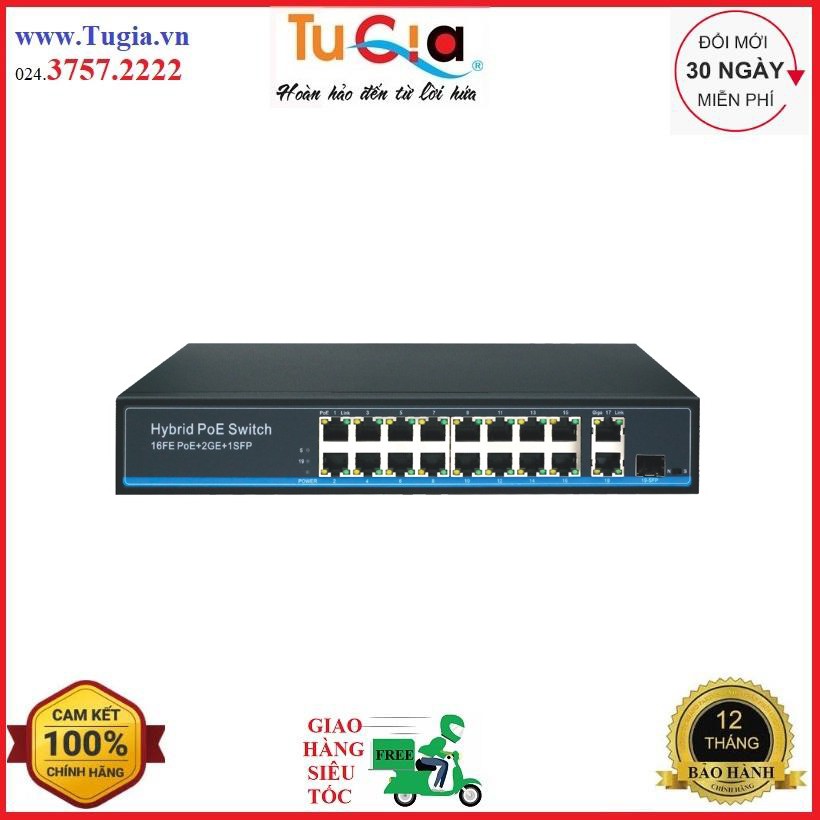 16-Port FE PoE + 2-Port GE Uplink + 1-Port SFP Switch HASIVO S2600P-16F-2G-1S - Hàng chính hãng