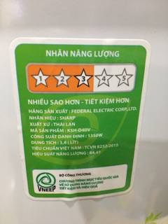 NỒI CƠM ĐIỆN SHARP 3,8L KSH-D40V nhập khẩu Thái Lan