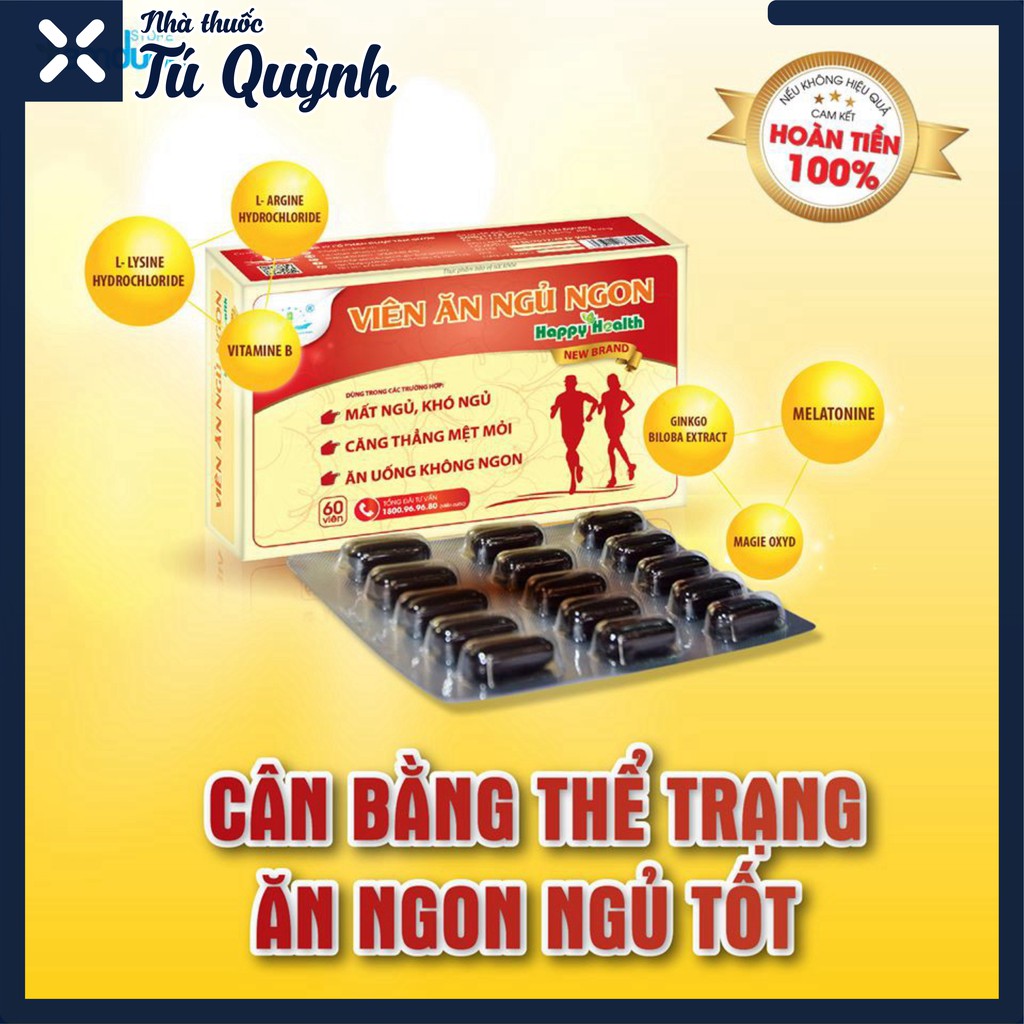 »» Viên ăn ngủ ngon Happy Health (60 viên) - khắc phục tình trạng kém ăn, khó ngủ, mất ngủ