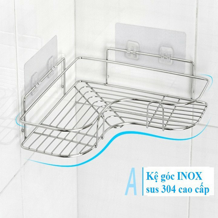 kệ phòng tắm , Kệ góc Inox nhà tắm, nhà bếp, phòng khách dán tường siêu dính chịu lực 10kg ảnh thật+ video