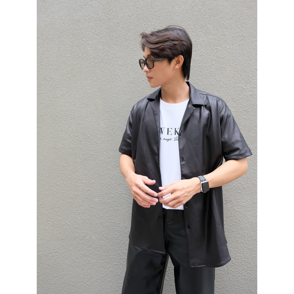 Sơ mi cuban ngắn tay Da bóng