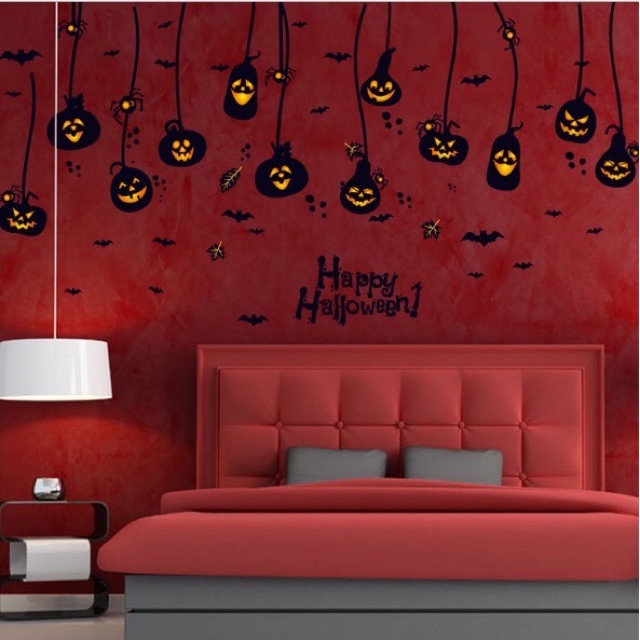 Decal dán tường Halloween - Rèm dây Mặt Quỷ đen