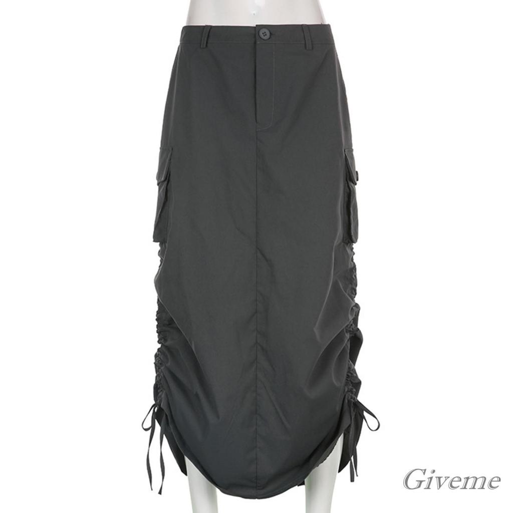 Chân Váy Dài Dáng Rộng Màu Trơn Dây Rút Tùy Chỉnh Thời Trang Mùa Hè Cho Nữ