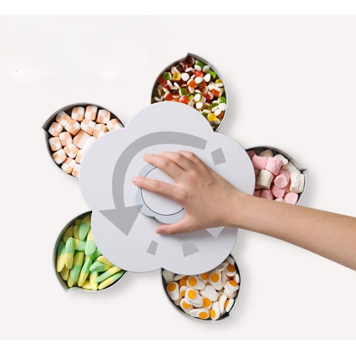 Khay Mứt Cánh Hoa Xoay 5 Ngăn Kiêm Giá Đỡ Điện Thoại + Tặng Kèm 10 Bao Li xì