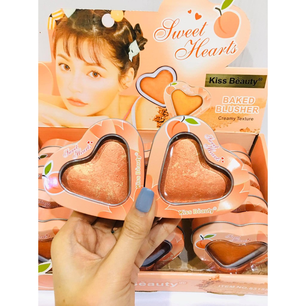 Phấn Má Tone Cam Nhũ Kiss Beauty Sweet Heart Blush Trái Tim Hộp Thiếc No.83155 | BigBuy360 - bigbuy360.vn