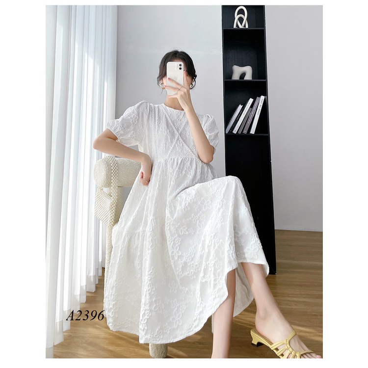 Váy Bầu Đầm Bầu Xinh A2396 váy trắng đính hạt ngọc xoè