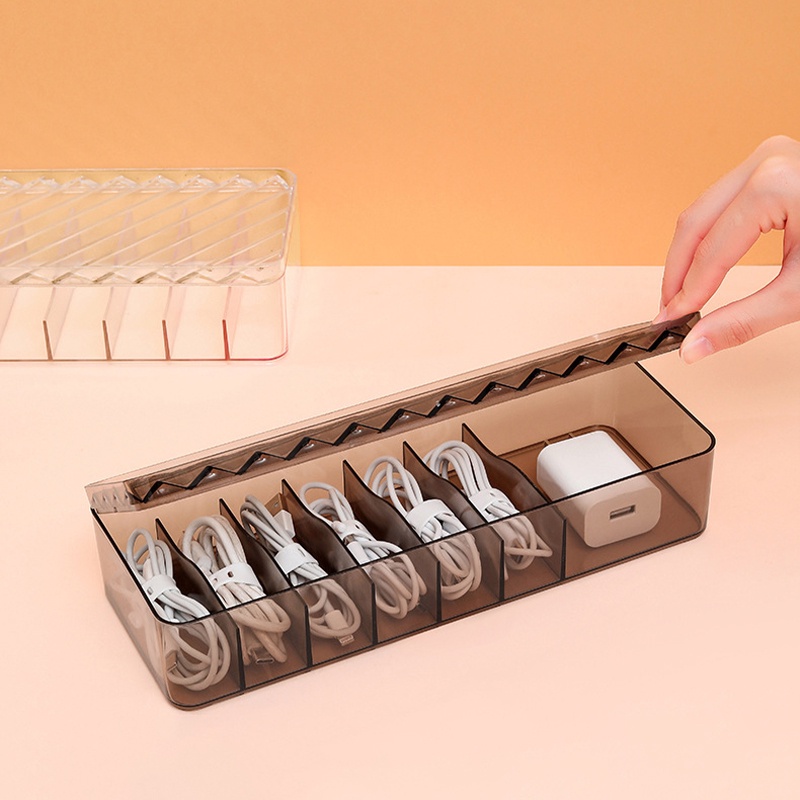 Hộp Đựng Dây Cáp Sạc / Tai Nghe Để Bàn Bằng Nhựa Trong Suốt Đa Năng