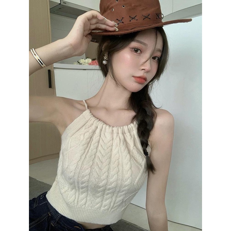 Áo Croptop Len Body Cổ Yếm PINKSTORE29, Dáng Ôm Họa Tiết Thổ Cẩm A5437