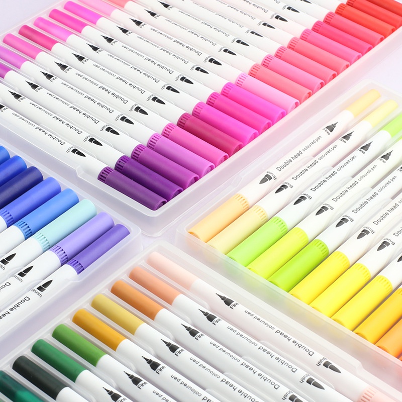 Bút viết calligraphy 2 đầu brush soft set bộ 12 màu trang trí sổ Bullet Journals, sổ tay