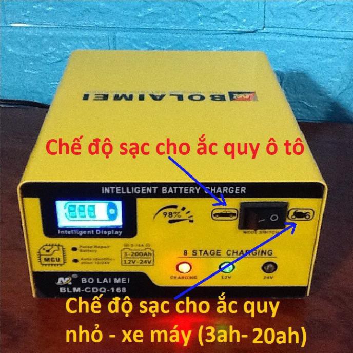 Máy sạc bình acquy 12v 24v tự ngắt, sạc bình acquy 12v - 24v từ 4ah - 200ah cho xe máy và ô tô