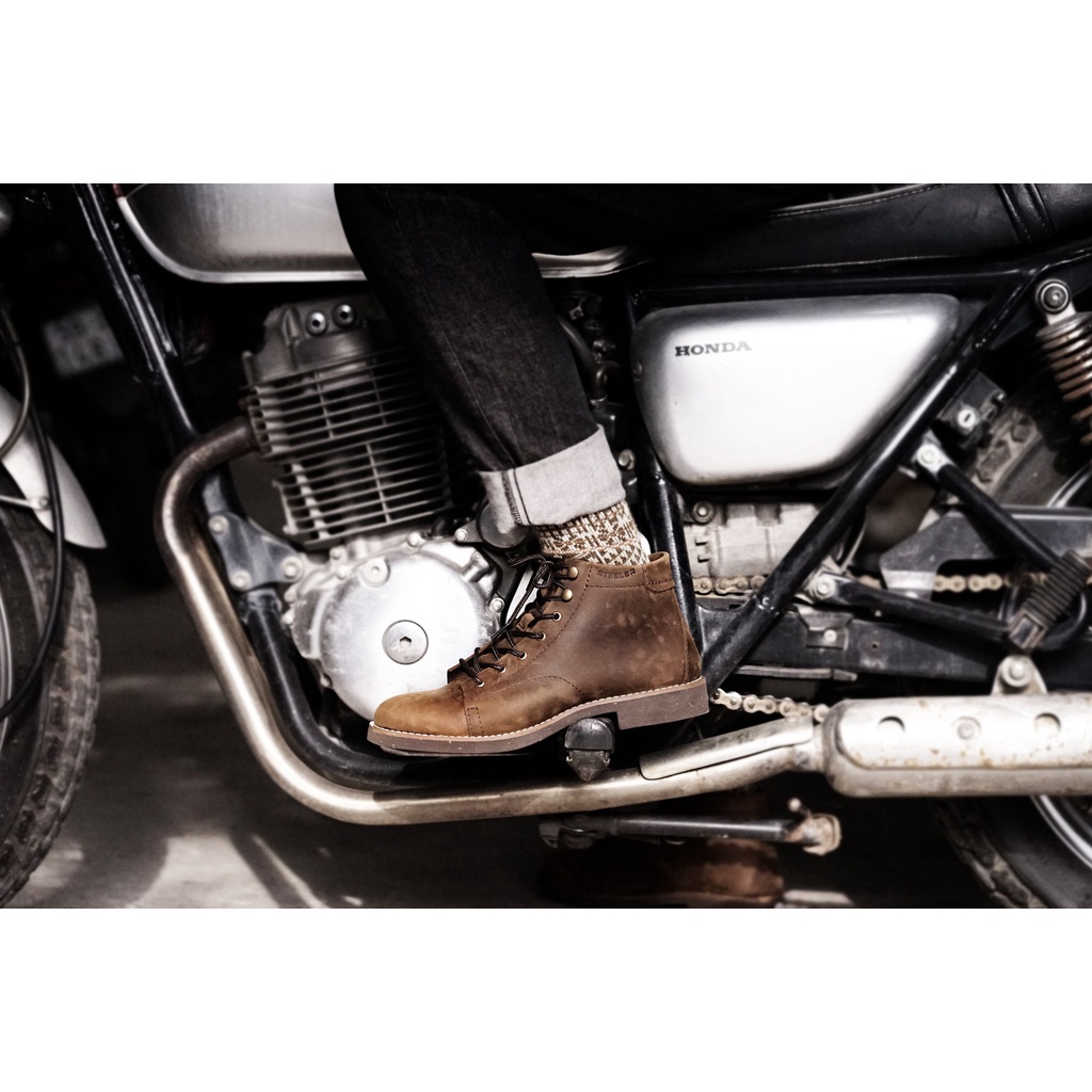 [CAO CẤP] Giày boot nam cổ lửng TONKIN KM nâu da bò sáp mũi tròn đế khâu siêu bền Phong cách biker workwear BH 1 năm | BigBuy360 - bigbuy360.vn