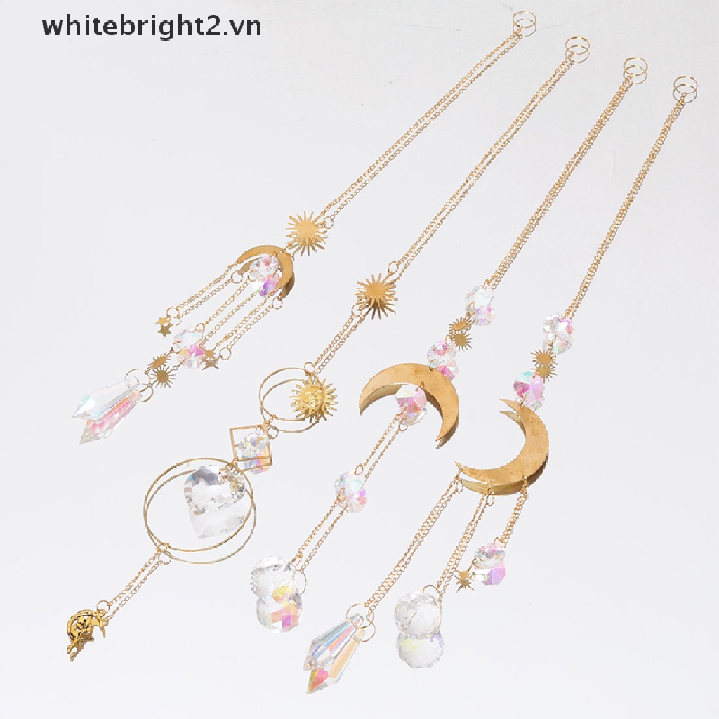 Phụ kiện treo phối mặt hình mặt trăng tròn/mặt trời và pha lê bắt sáng tạo hiệu ứng cầu vồng DIY