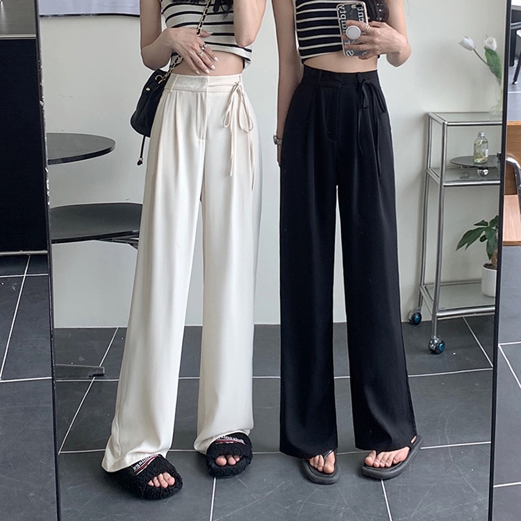 NUZIRO Quần Dài Lưng Cao Ống Rộng Thời Trang Mùa Hè Cho Nữ