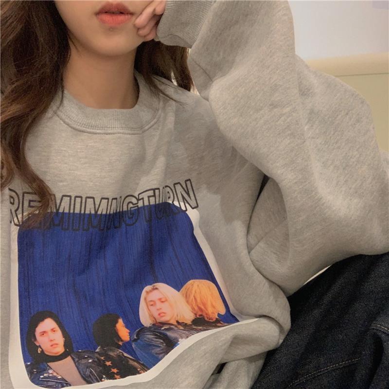 Áo khoác hoodie tay dài dáng rộng in họa tiết phong cách Hàn Quốc cho nữ 【77】