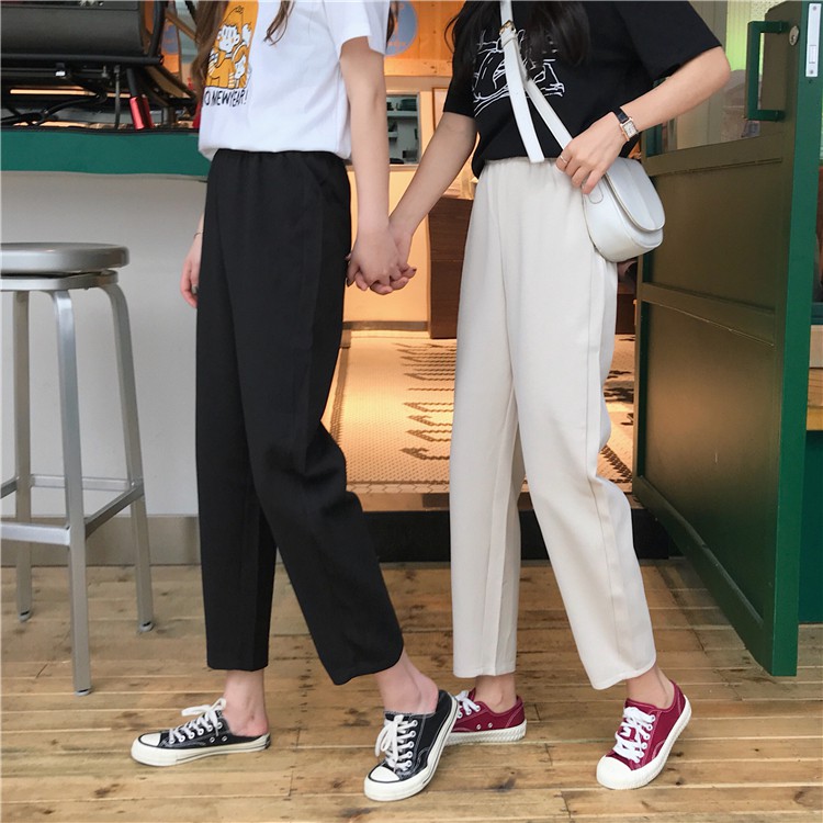 SUXI Quần dài lưng cao chất liệu co giãn thiết kế thanh lịch