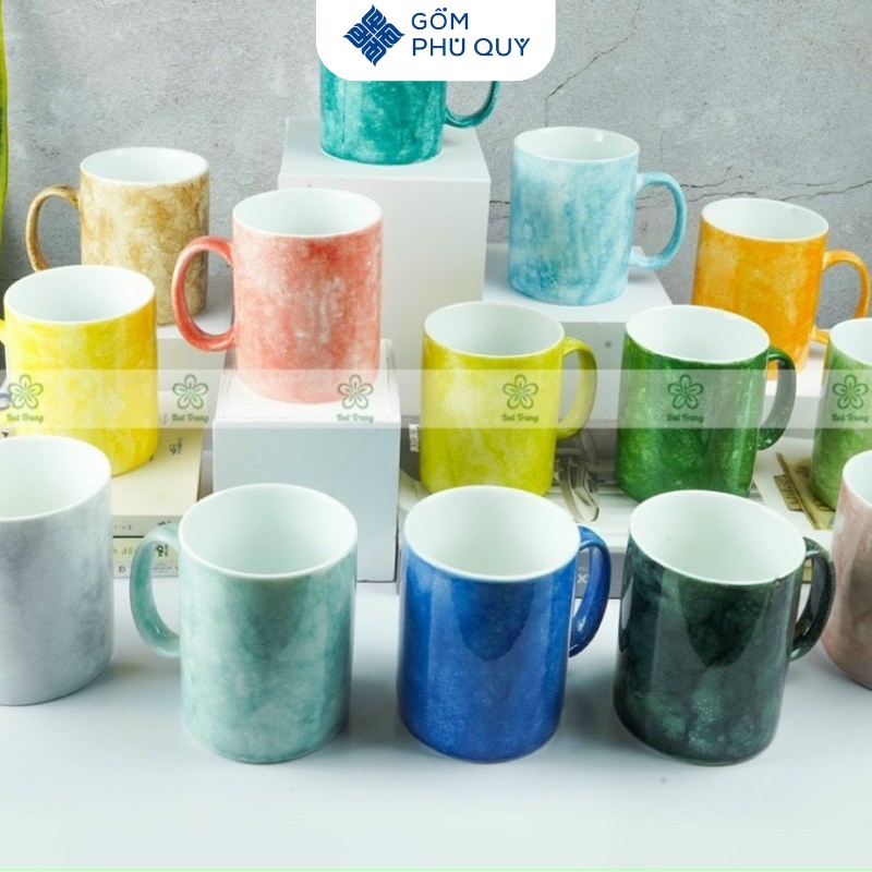 Cốc Sứ, Cốc Uống Nước, Hình Trụ Vân Đá 14 Màu 350ml Ly, Tách Gốm Sứ Bát Tràng