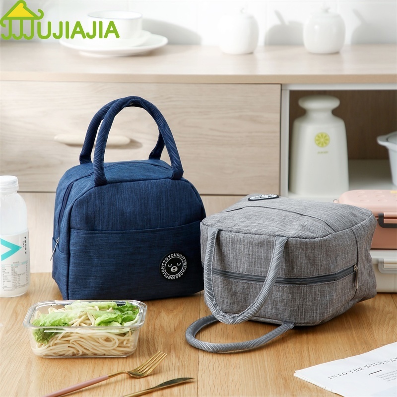 Túi Giữ Nhiệt JUJIAJIA Bằng Canvas Và Lá Nhôm Có Quai Cầm Dùng Đựng Cơm Trưa Cho Dân Văn Phòng