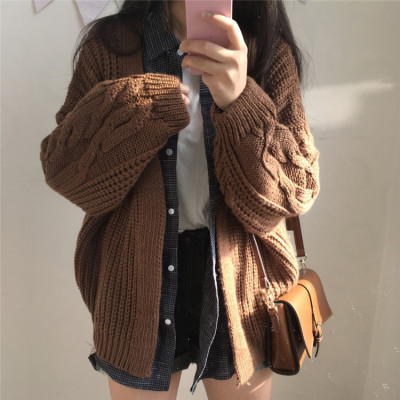 Áo Khoác Cardigan Dệt Kim Tay Dài Dáng Rộng Phong Cách Hàn Quốc