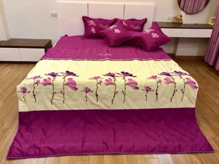 Combo bộ chăn ga gối sa tin 7 món
