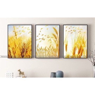 Tranh treo tường bộ 3 tấm tranh chim và cây
