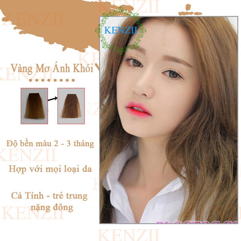 Thuốc Nhuộm Tóc Màu Vàng Mơ Ánh Khói Hàn Quốc Kenzii Lên Từ Nền vàng level 8 ( Tặng Trợ Nhuộm )
