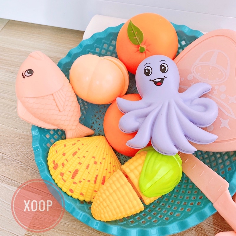 Rổ đồ chơi hoa quả và sinh vật biển nhiều màu sắc đáng yêu cho bé