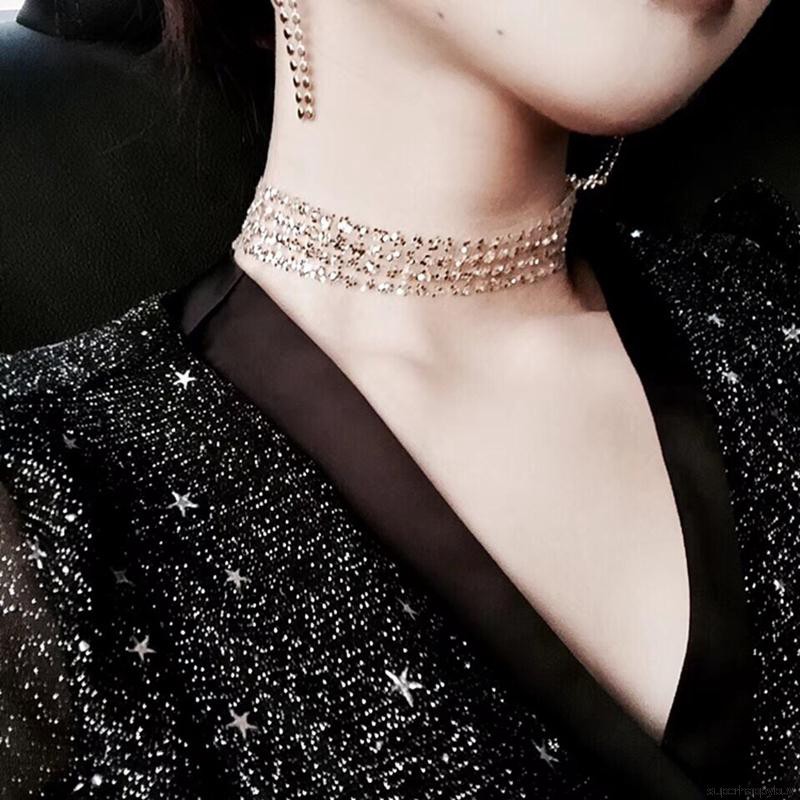 Vòng cổ choker dạng lưới đính sequin lấp lánh phong cách Hàn Quốc dành cho nữ