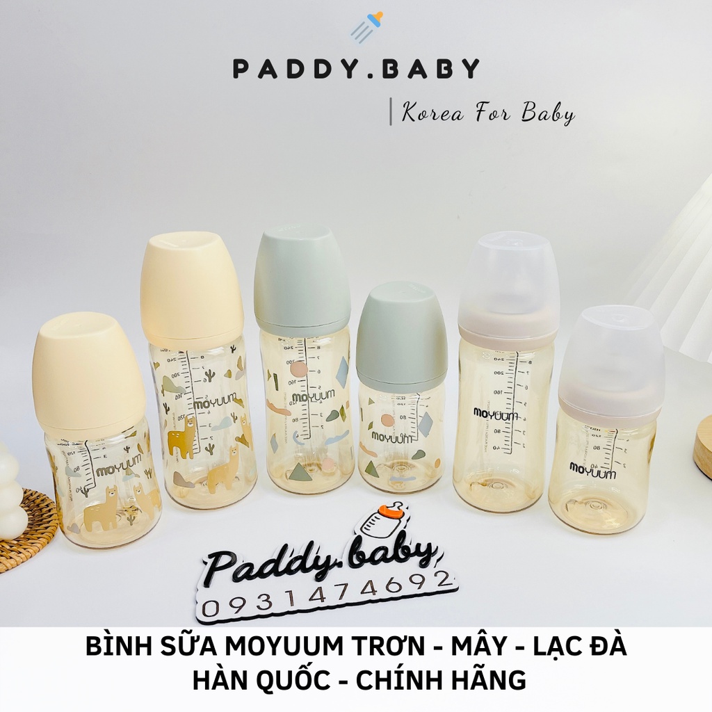 Bình sữa Moyuum mây Cloud, Moyuum lạc đà, Moyuum trơn vàng gold Hàn Quốc cho bé 170ml- 270ml