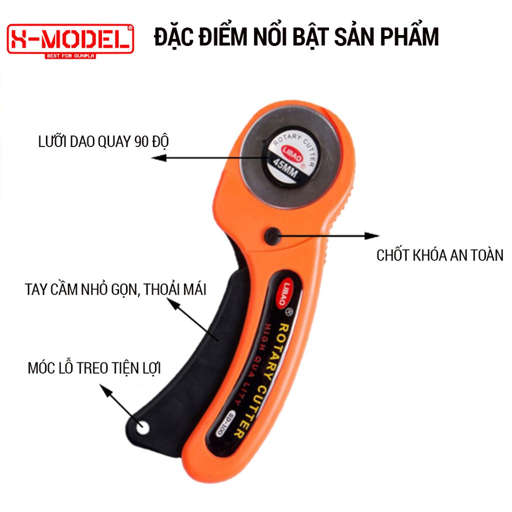 Dụng cụ cắt xoay tròn đa năng 45mm(màu vàng) lưỡi thép không rỉ, tay cầm tiện lợi, khóa bấm cố định hiện đại XMODEL XM45