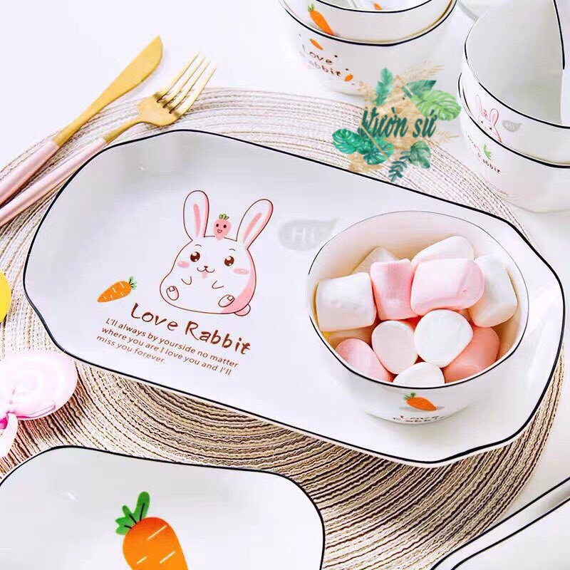 Bộ bát đĩa sứ 28 món LOVE RABBIT cực đáng yêu ( 2 mẫu ) - VS151