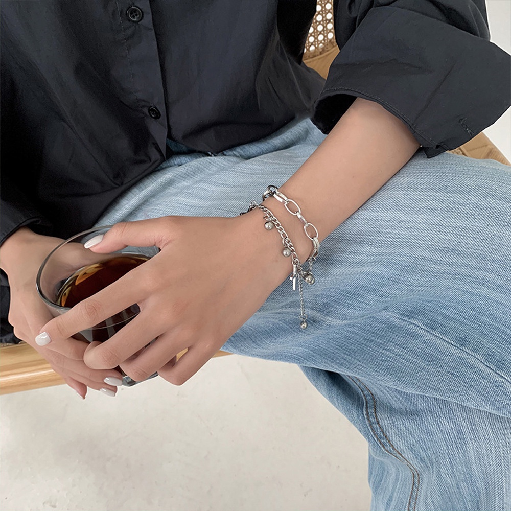 Vòng Tay Hai Lớp Đính Hạt Hình Trái Tim / Hình Học Phong Cách Gothic Thời Trang Cho Nữ