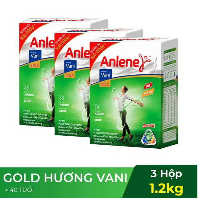 Combo 3 hộp Sữa Bột Anlene Gold Movepro Hương Vanilla 1,2Kg