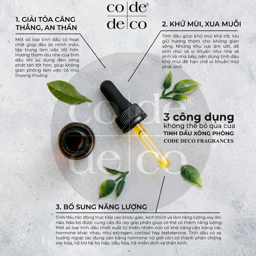 Tinh Dầu Sả Chanh Lemongrass CODEDECO Nguyên Chất Giúp Khử Mùi, Thơm Phòng, Đuổi Và Diệt Muỗi 10ml