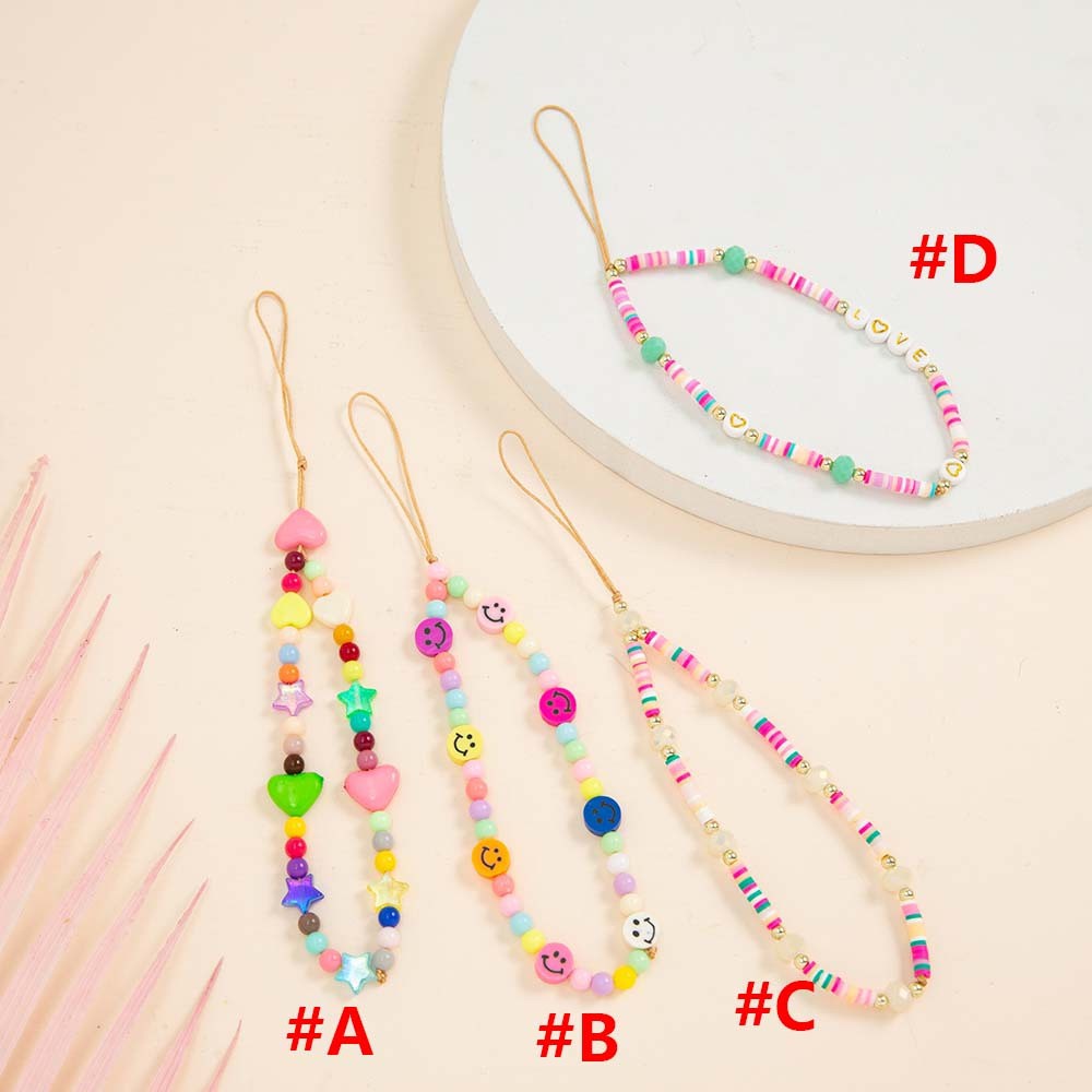 NORMAN Bohemia Mobile Phone Lanyard For Mobile Phone Case Cell Phone Lanyard Mobile Phone Strap Anti-Lost Acrylic Bead Colorful Hanging Cord Smile Ins Soft Pottery Rope