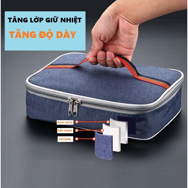 Túi giữ nhiệt đựng cơm, túi đựng hộp cơm 2 TẦNG văn phòng chống thấm nước có quai xách tiện dụng