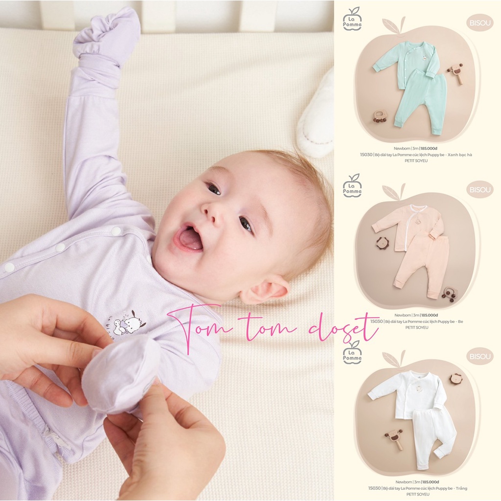 La pomme Bộ Dài Tay La Pomme Cúc lệch Puppy sơ sinh AW2022