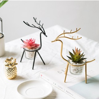Chậu thủy tinh trồng cây mini, trồng sen đá để bàn hình con hươu độc đáo sang trọng