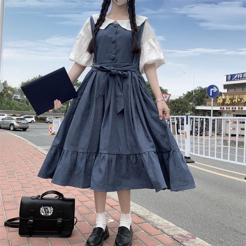 Đầm Vải Da Lộn Kiểu Nhật Bản Thời Trang Xuân Thu Cho Bé Gái Từ 13-14 - 15-16 Tuổi