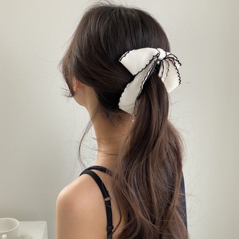 Kẹp Tóc Nơ Màu Trắng/Đen Kiểu Dáng Đơn Giản Phong Cách Hàn Quốc