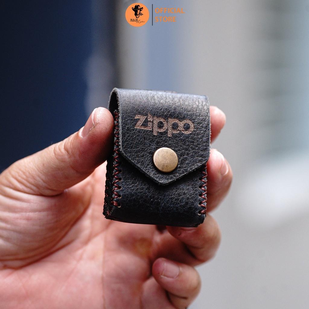 Bao da Zippo Da Bò Màu Đen Vân Hạt - Ram Leather