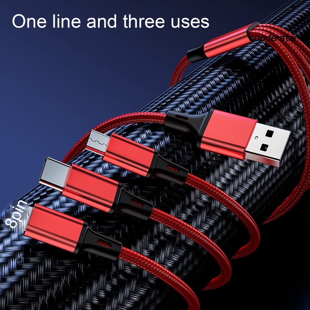 Dây cáp sạc nhanh 3 trong 1 dài 1.2m cho điện thoại/ máy tính bảng