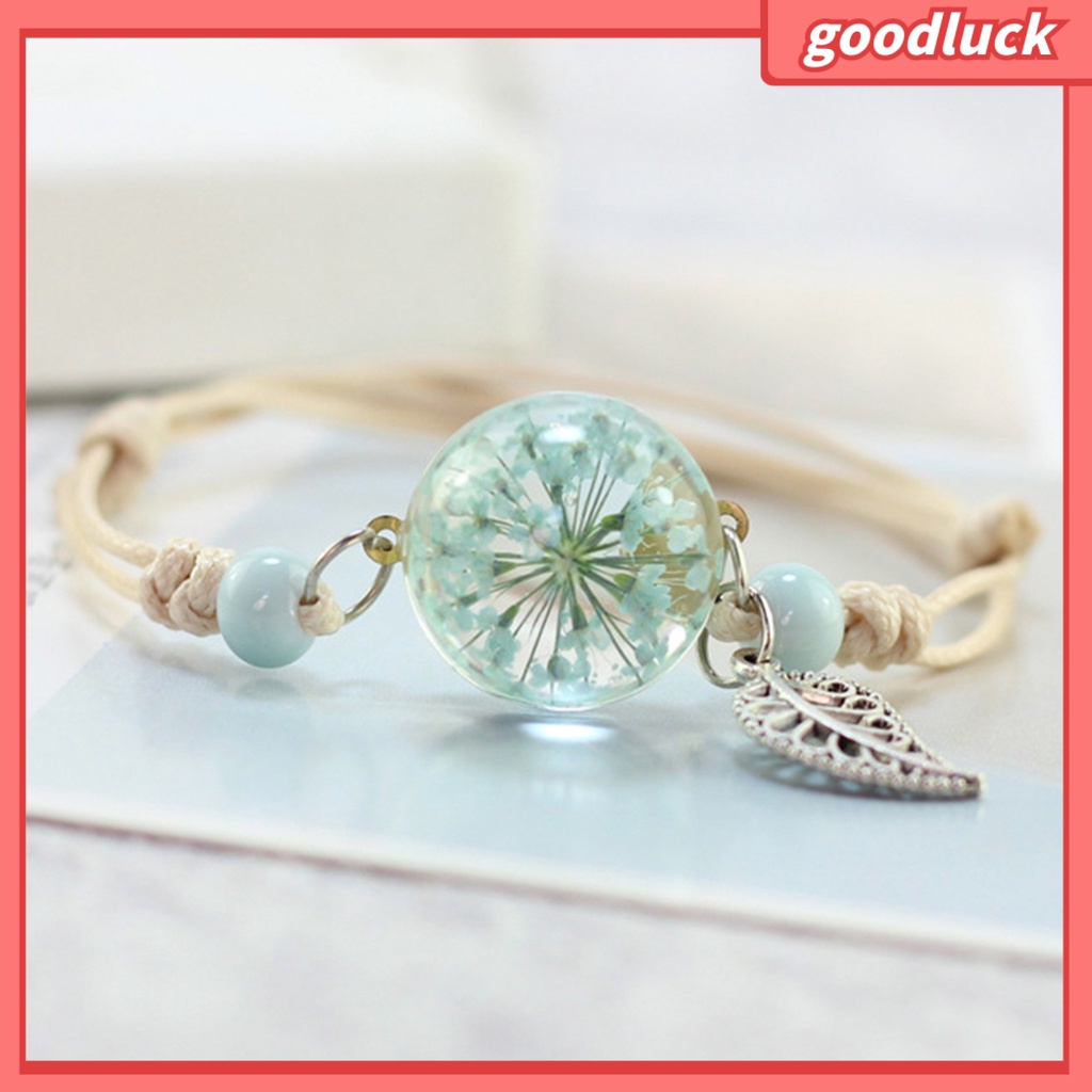 Vòng tay mặt quả cầu thuỷ tinh ướp hoa bồ công anh