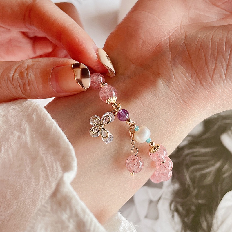 Vòng Đeo Tay Hình Bướm Đính Đá Pha Lê Hồng Thời Trang Xuân Hè Cho Nữ