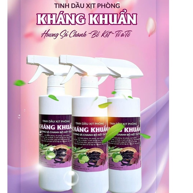 Xịt phòng tinh dầu kháng khuẩn xông phòng diệt vi khuẩn các mùi hương tía tô, xả, chanh chai 500ml