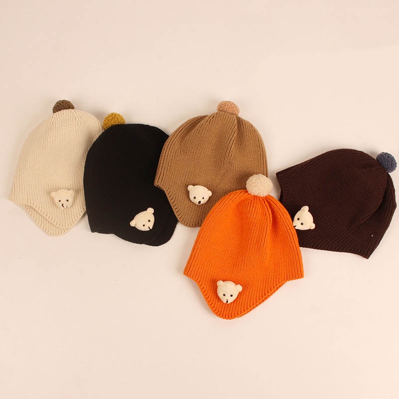 Mũ beanie họa tiết gấu 3D đáng yêu bảo vệ tai cho bé 1-4 tuổi