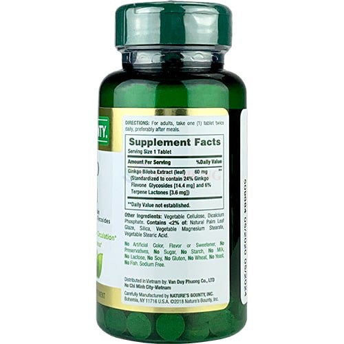 Viên uống Nature's Bounty Ginkgo Biloba 60 mg bổ não hỗ trợ cải thiện trí nhớ (60 viên) | BigBuy360 - bigbuy360.vn