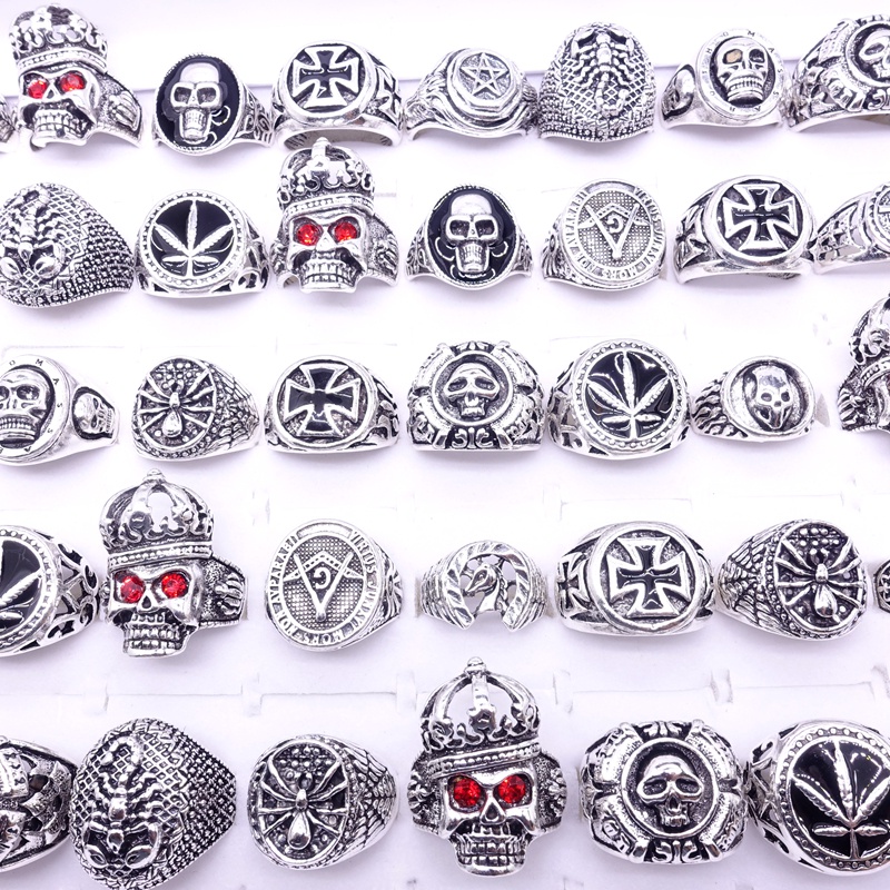 Bán Sỉ Set 20 Nhẫn Hình Bộ Xương Động Vật Xe Đạp Màu Bạc Phong Cách Punk Hiphop Thời Trang Làm Quà Tặng Cho Nam