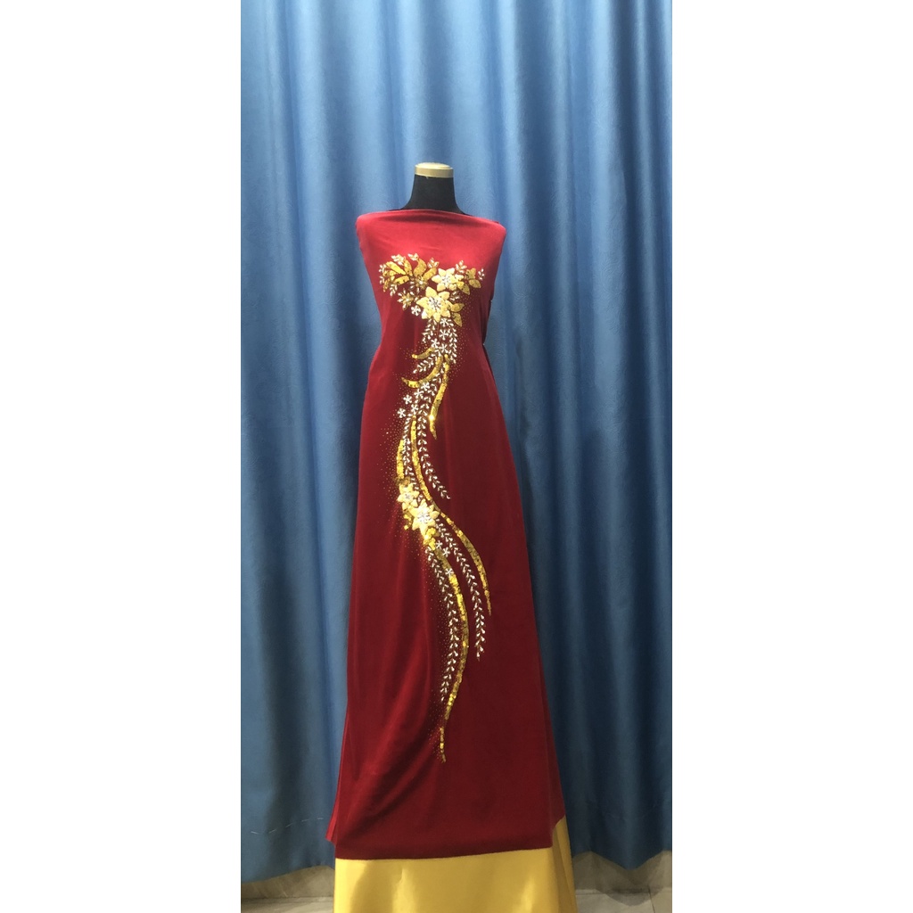 Vải Nhung the chun may Áo Dài, kết đá kỹ mềm mại